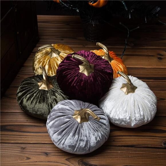 Set of 6 pack Handmade Velvet Pumpkins Decor,Super Soft Stuffed Pumpkin - Picture 3 of 7